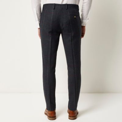 Green check skinny suit trousers